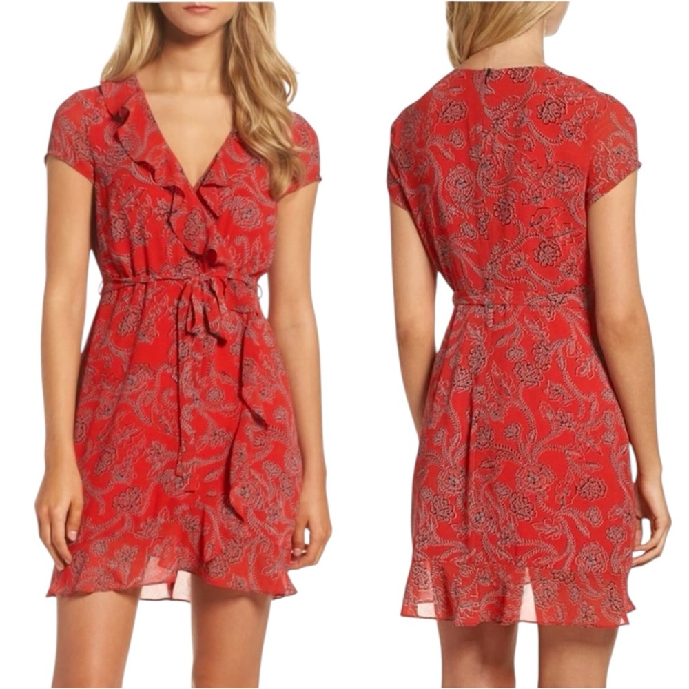 BARDOT Bandana Print Ruffle Trim Wrap‎ Mini Dress. Size Small
